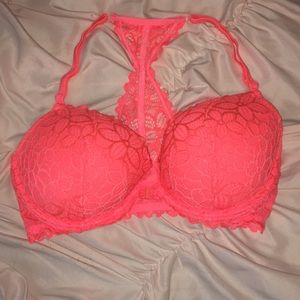 Coral lace cupped bra